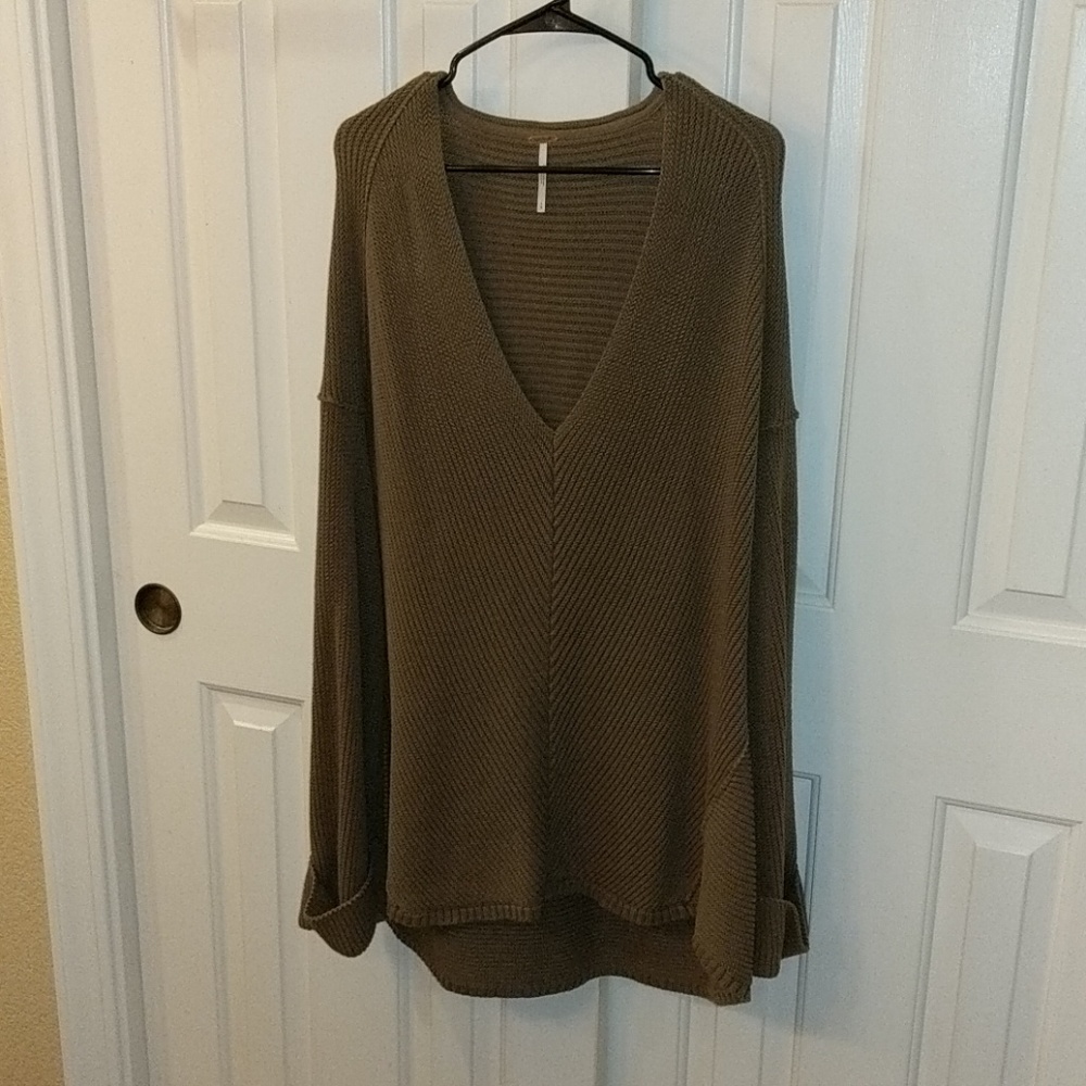 Free People Olive Green Bell Sleeve Sweater